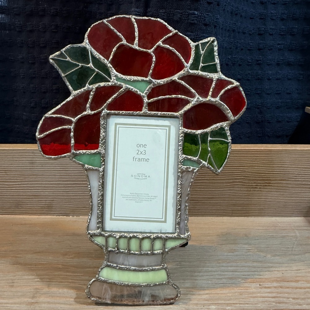 Picture frame stained glass 2 x 3  7" Tall Sonoma Rose‎ Flower Tabletop